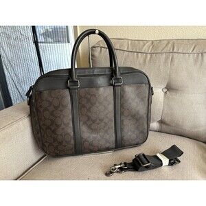 Coach F54803 Perry Slim Brief In Signature Coated Canvas/Leather Brown Laptop